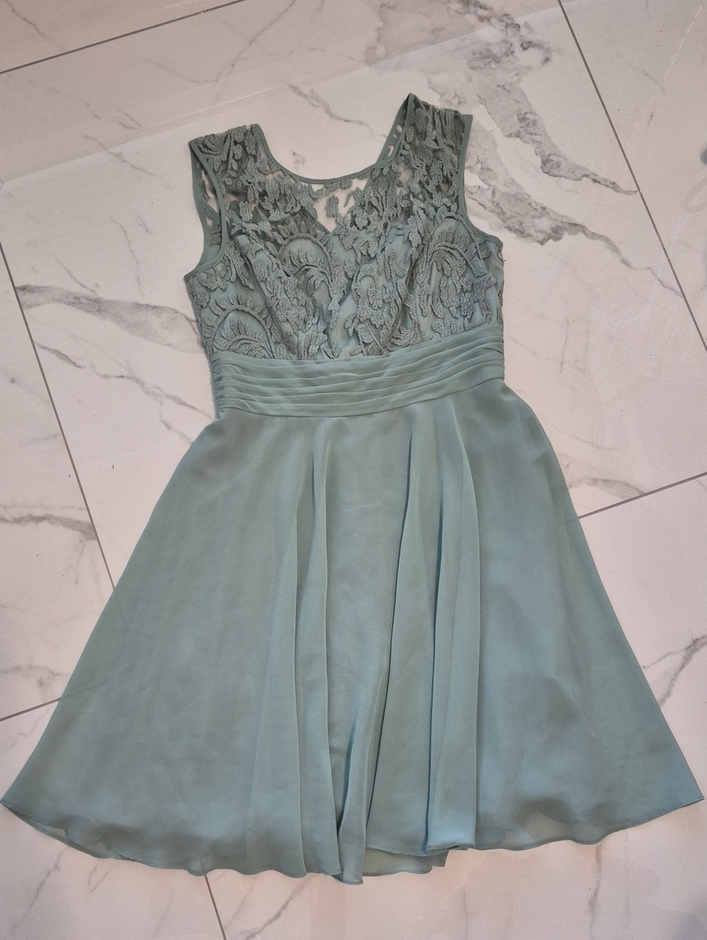 Adrianna Papell Dusty Sage Lace & Chiffon Cocktail Dress